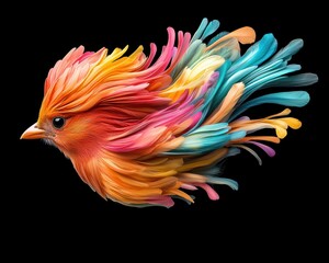 Poster - Vibrant colorful bird in motion artistic interpretation digital art isolated fantasy