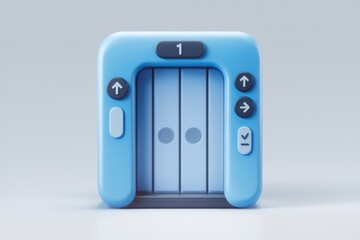 Aufkleber - A 3D render of a stylized elevator panel with buttons for up, down, and floor selection.
