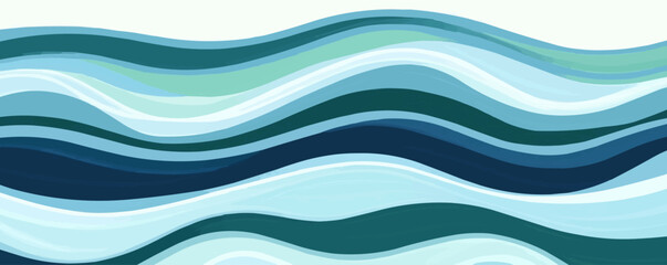Wall Mural - combine wavy, irregular stripes in cool blues and greens for a calming, oceanic feel, vector pattern