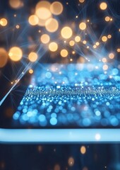Leinwandbilder - Futuristic Digital Learning on a Tablet with Abstract Light Effects