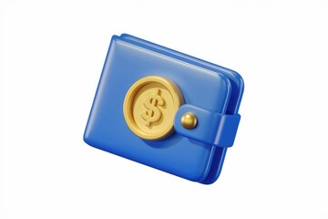 Aufkleber - A 3D rendering of a blue wallet with a gold dollar coin, symbolizing finance and wealth.
