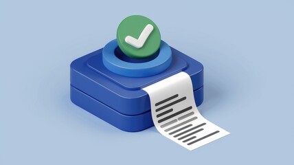 Leinwandbilder - 3D rendering of a blue device printing a checklist, signifying task completion and verification.