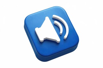 Fototapete - A 3D rendered blue square button with a white speaker icon, symbolizing sound or audio.