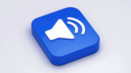 Poster - A 3D rendered blue square button with a white speaker icon, symbolizing sound or audio.