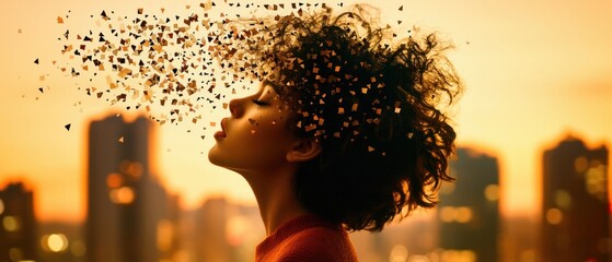 Poster - Ethereal transformation of self urban sunset digital art dreamy atmosphere profile view