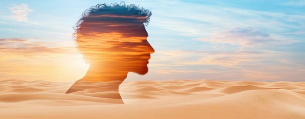 Aufkleber - Sunset silhouette of a man in desert landscape dreamy artistic expression nature