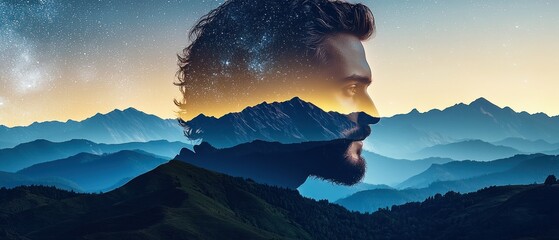 Aufkleber - Mountain landscape and silhouette portrait nature dreamy environment serene viewpoint