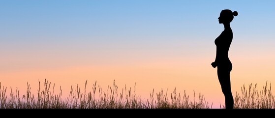 Aufkleber - Contemplative woman silhouette at dusk open field digital art serene atmosphere