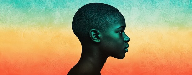 Aufkleber - Portrait of a youth colorful gradient background artistic expression profile view