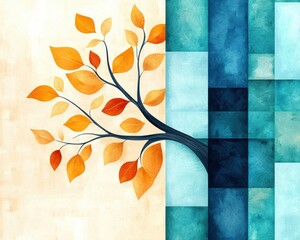 Aufkleber - Autumn-inspired tree art modern home decor abstract background vibrant colors