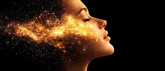 Aufkleber - Artistic vision woman's profile in cosmic transformation with stardust background