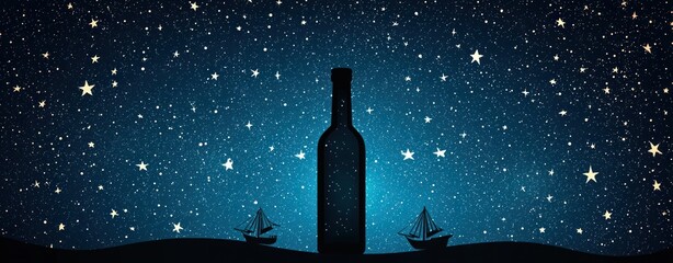 Poster - Magical bottle under starry night coastal scene digital art dreamy atmosphere