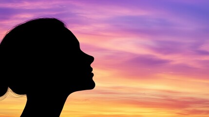 Aufkleber - Silhouette of woman against colorful sunset outdoor scene nature's beauty peaceful view