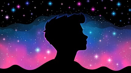 Poster - Silhouette of a person against a starry background cosmic art digital design
