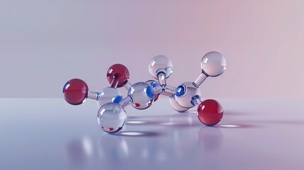 Wall Mural - glass molecule model on horizontal banner: scientific concept for chemistry, biotech, and molecular 