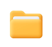 Yellow computer folder with paper files, documents. Business, file management concept. 3d vector icon. Cartoon minimal style.