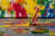 © Morto - Inspire creativity with colorful paint splashes on a blank canvas, Paint splashes on canvas scene, Artistic style