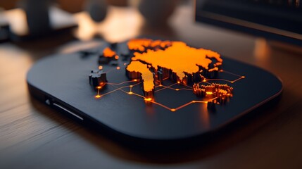 Sticker - Global Network: Illuminated World Map on Dark Surface