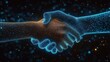 © zhuan - Digital Handshake Connection in Cyberpunk Style with Glowing Blue Particles and Dark Background