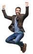 © kite_rin - Handsome smiling young man celebrating isolated in transparent PNG, Full length studio portrait of jumping laughing joyful cheerful men over white background
