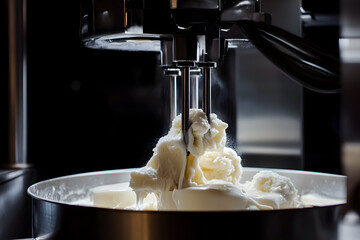 Wall Mural - Inside a Small Ice Cream Factory: Modern Machinery and Ingredients black background