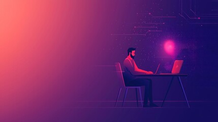 Digital work environment remote programmer home office illustration futuristic side view technology concept