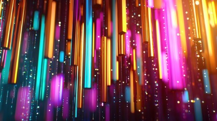 Poster - Vibrant Abstract Vertical Stripes with Colorful Lights Against Dark Background