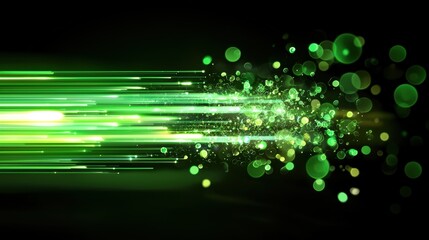 Aufkleber - Dynamic Green Light Streaks with Glowing Bokeh Effects on Dark Background