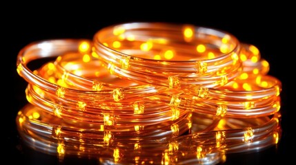 Poster - Sparkling Orange LED Lights on Black Background for Festive Decor
