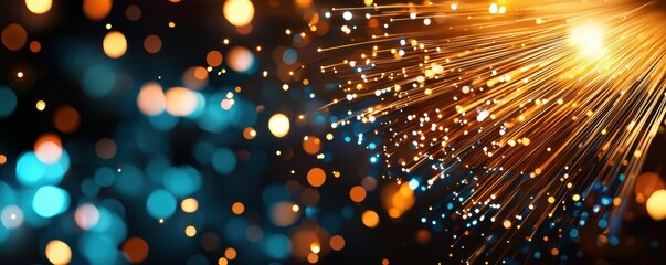 Poster - Abstract Light Rays with Bokeh Effect in Dark Background