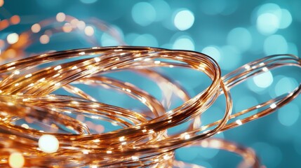 Poster - Shimmering Copper Wire Twisting with Soft Blue Bokeh Backgrounds