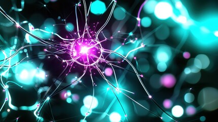 Poster - Abstract Neural Network Visualization with Glowing Colorful Elements