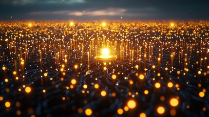 Poster - Sparkling Golden Lights Above a Dark Abstract Background Landscape
