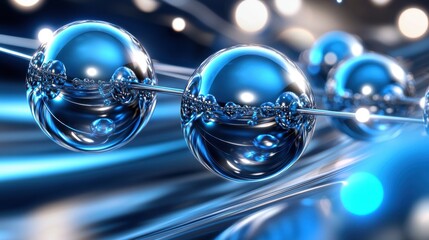 Poster - Abstract Blue Bubbles Floating in a Reflective Liquid Environment