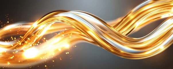 Poster - Shimmering Fluid Motion in Gold and Silver Waves with Sparkles