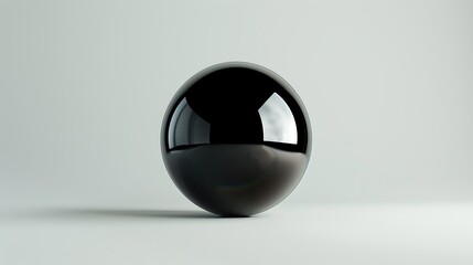 Shiny black sphere with glossy surface on white.