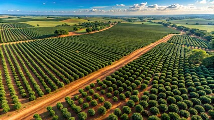 Wall Mural - aerial view of vast coffee plantation in brazilian cerrado , coffee, field, plantation, farm, agricu