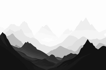a minimalist monochrome illustration of mountains, showcasing a serene and abstract landscape in bla