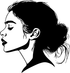 Wall Mural - A minimalist silhouette illustration of a woman's profile, showcasing beauty and elegance in a black and white design.