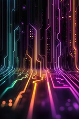 Aufkleber - abstract circuit board lines colorful vibrant neon design
