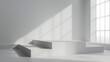 © brave-4K - Modern Minimalist Product Display: Steps and sunlight in white room