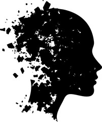 Wall Mural - A creative silhouette of a human head fragmented into pieces, symbolizing imagination and psychological concepts.