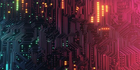 Aufkleber - Colorful Abstract Circuit Board Design with Vibrant Neon Lines and High Contrast Lighting