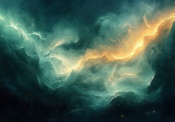 Aufkleber - Soft Green and Black Abstract Gradient with Glowing Highlights and Ethereal Light Effects