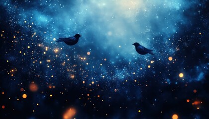 Wall Mural - dreamy abstract background soft gradients blue dark hues vintage film effect illumination bokeh lights impressionism