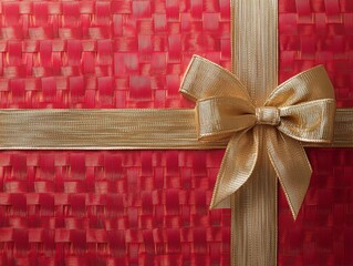 Wall Mural - christmas gift box with a lustrous gold ribbon in close-up