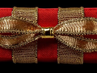 Wall Mural - elegant christmas gift box with a sparkling gold ribbon