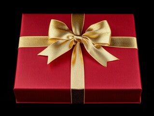 Wall Mural - close-up of a christmas gift box with a shiny gold ribbon