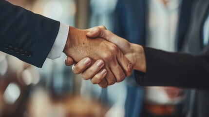 Wall Mural - energy company representatives shaking hands on a green energy investment deal, with solar panels an