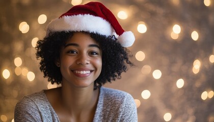 Woman in santa hat smiling and posing in winter setting